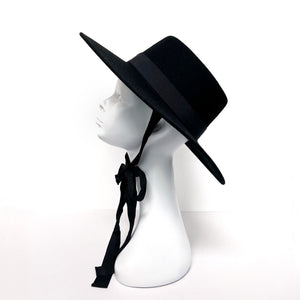 Black Wool Front Tie Hat